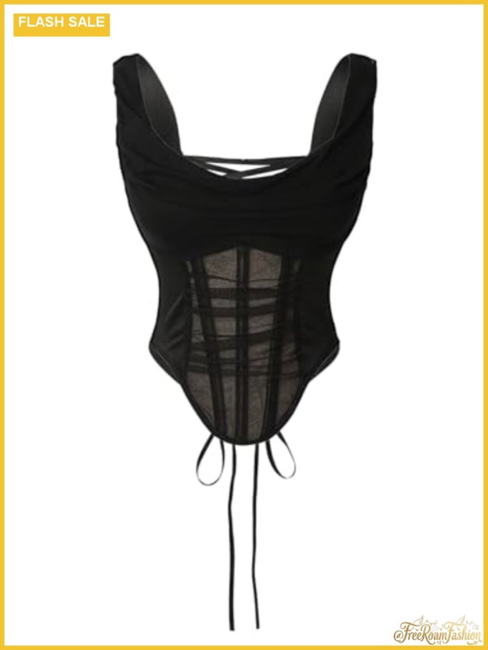 Women's Ruched Mesh Corset Top Asymmetrical Bustier Lace Up Back